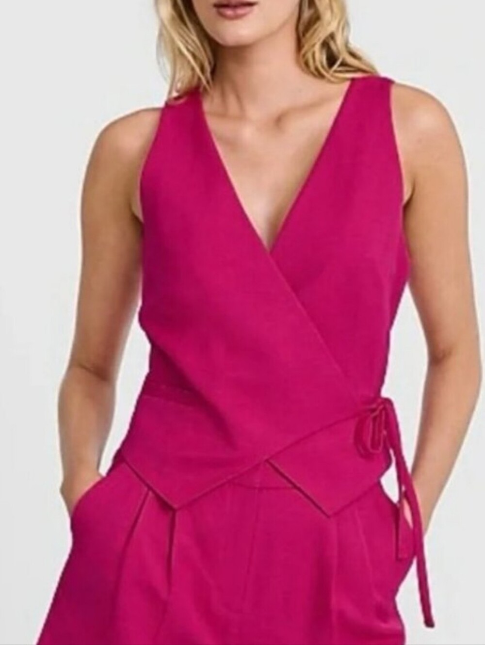 NWT // Express Hot Pink Linen Blend Asymmetrical Vest